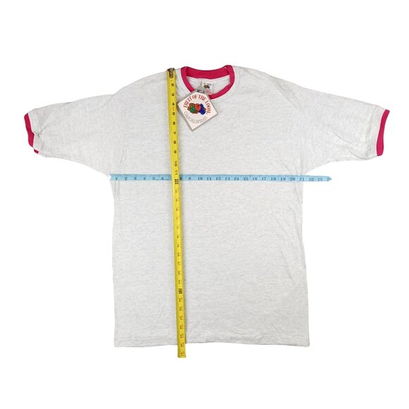 Vintage Fruit Of The Loom Ringer T Shirt Grey Pink New Men Large Single Stitch - Picture 6 of 10